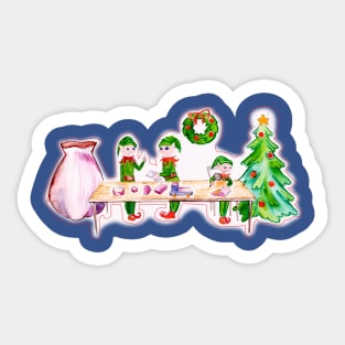 Santa's elves working Sticker